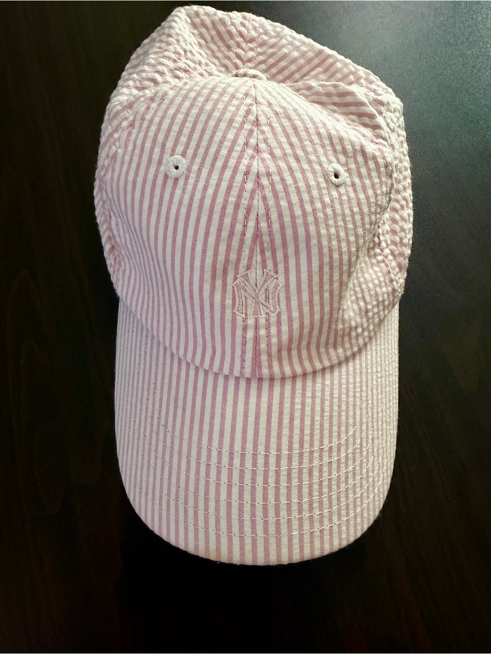 American Needle Pink and White Seersucker Striped Baseball Cap
